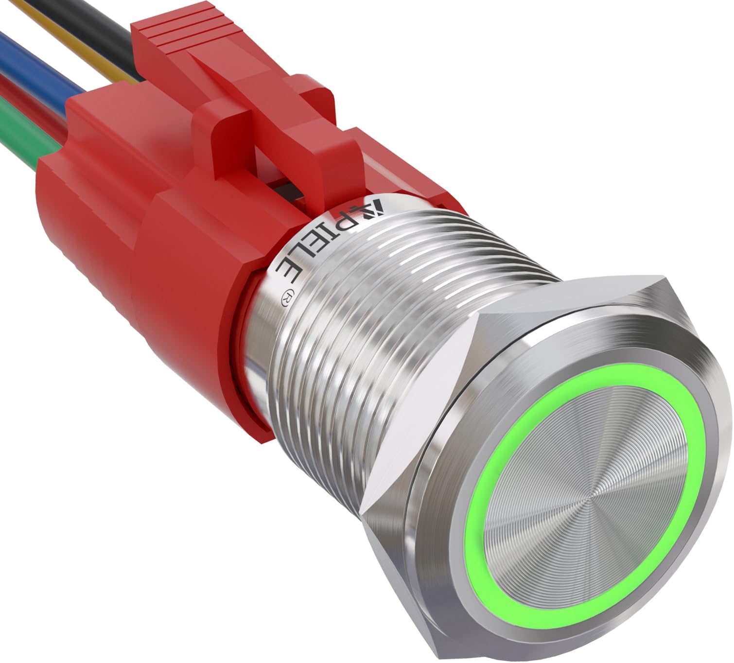 APIELE 16mm Latching Push Button Switch 12VDC On Off Stainless Steel with LED Angel Eye Head for 0.63" Mounting Hole with Wire Socket Plug Self-Locking(Green)