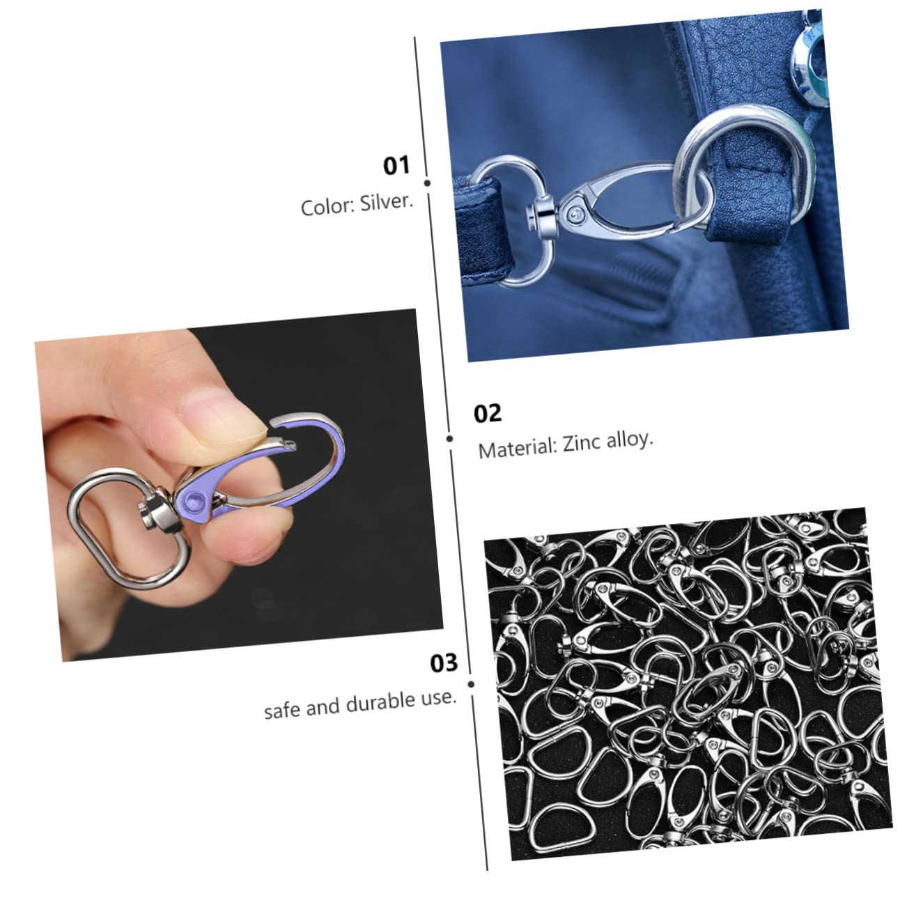 Gadpiparty 3 Pezzi Gancio Moschettone per Accessori Fai da Te Chiusura Lobster per Chiavi e Borse Rotazione Completa Resistente e Pratico per Progetti Diy
