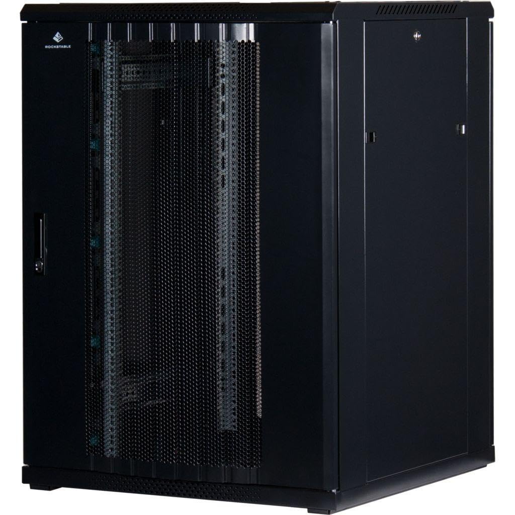 Rockstable 22HE 19 Zoll Serverschrank Netzwerkschrank (BxTxH) 800x800x1600mm mit Glastür - Türanschlag wechselbar - Türen und Seitenwände abnehmbar und verschließbar - Kabelkanal - Schwarz (RAL 9005)