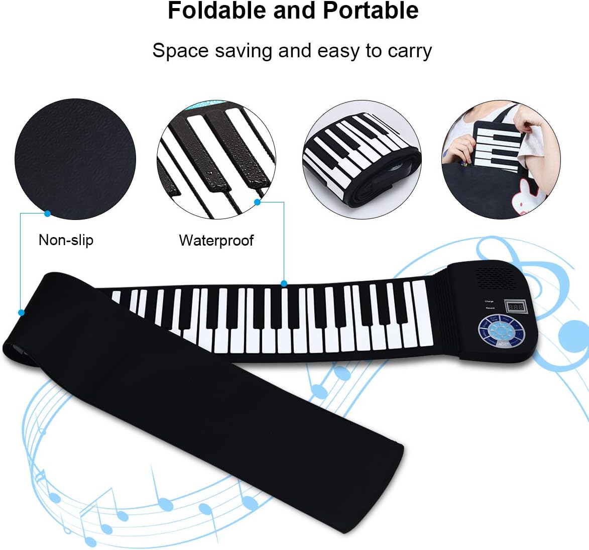 HONEY JOY Roll Up Piano, Portable 88 Key Piano Keyboard, Soft Grade Silicone, Rechargeable Educational Piano with LED Touch Screen, 128 Tones, 128 Rhythms, 15 Demos, Built-in Amplifying Speakers