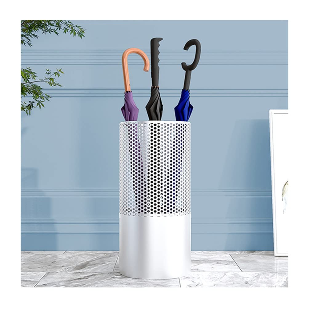FCXWEVR Indoor Metal Umbrella Rack Holder for 10 12 Umbrellas Space Saving Umbrella with 6 Hooks Stylish Silver Umbrella Basket for Hallway Entrance (23x50cm)