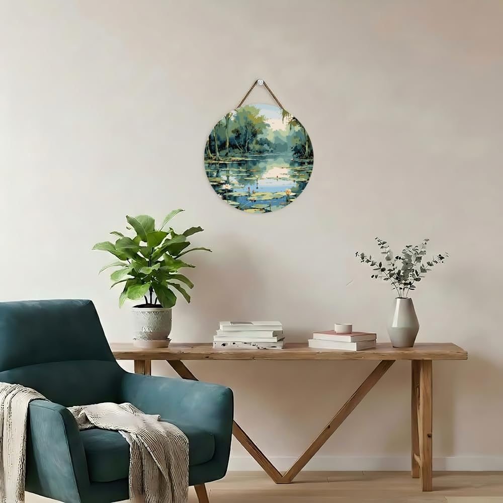 Sunset Water Lily Paint by Numbers Kit for Adults on Wood Board – DIY Natural Floral Lake Wood Craft Painting Kit, 12 in Round, Acrylic Paint Set, Beginner-Friendly, Relaxing Home Decor Gift