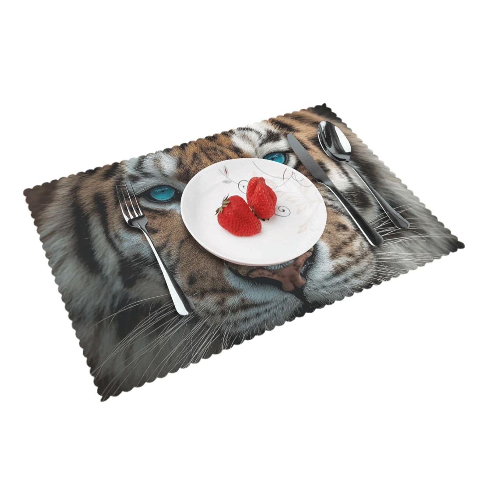 Placemats Set of 4 Heat Resistant Woven Place Mats for Dining Table Tiger with Teal Eyes Placemats Washable Wipeable PVC Table Mats Indoor/Outdoor Place Mats for Party Kitchen Decor 30x45 cm