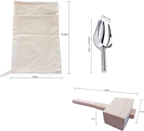 Miniatura 2 de Lewis - Trituradora de mazo de madera, bolsas de hielo trituradas de lona reutilizables, barra de mazo de madera, cuchara de hielo de acero, para