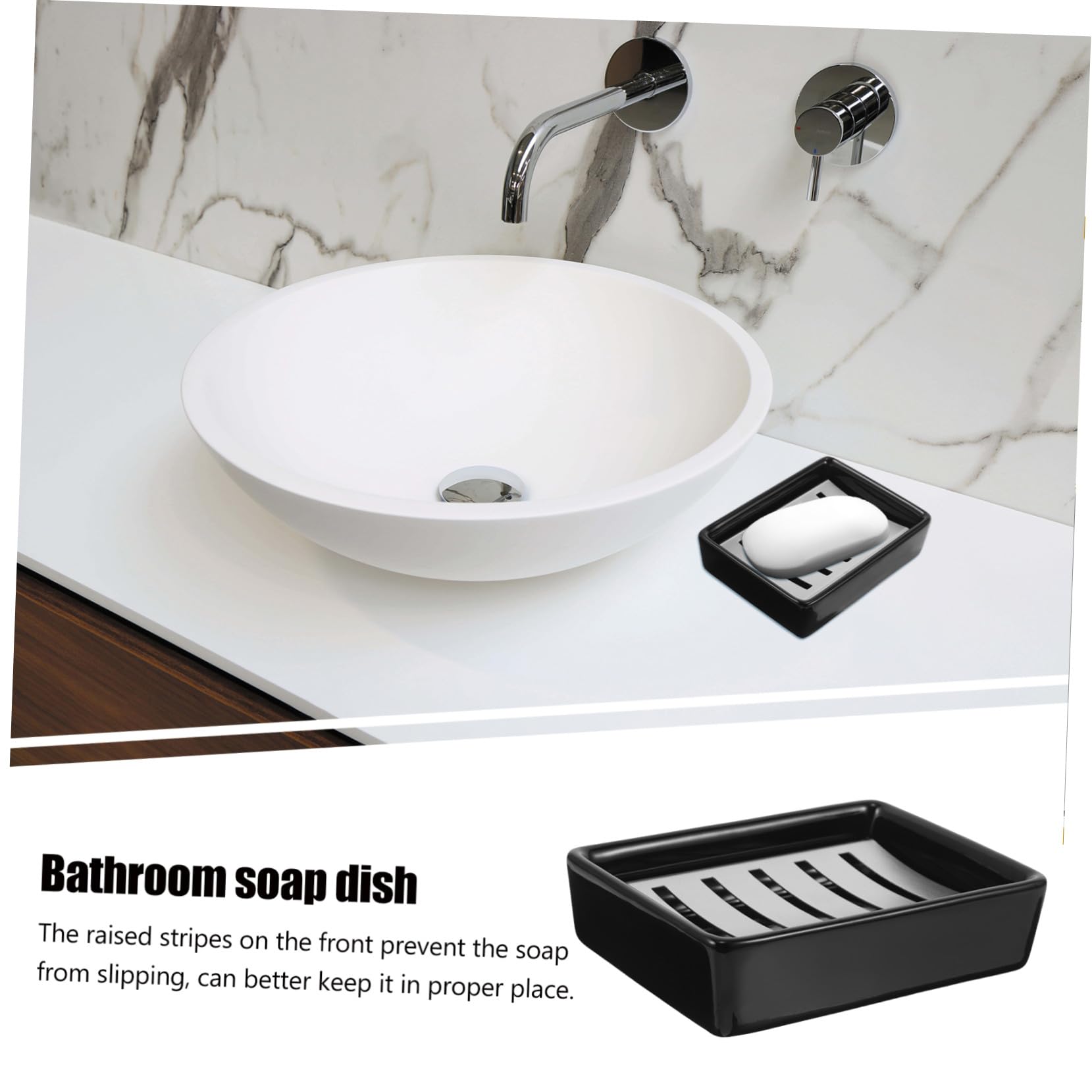 Jabonera de Baño Rectangular de Doble Capa Drenaje, de Cerámica y Acero Inoxidable para Jabón, Diseño Elegante y Autocontenida