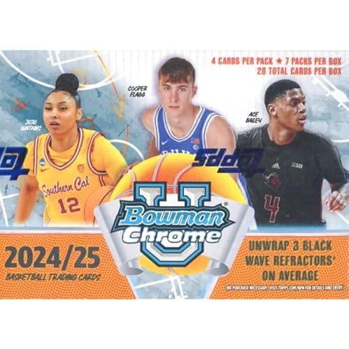 2024/25 Bowman University Chrome Basketball Factory Sealed Blaster Box with (3) EXCLUSIVE BLACK WAVE PARALLELS! Look for RC & Autos of Copper Flagg, Juju Watkins,Ace Bailey,Dylan Harper & Many More!