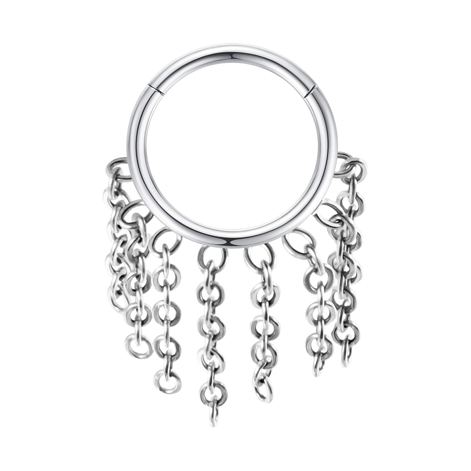 16G 316L Hinged Septum Ring Dangle Chain Nose Ring Surgical Steel Daith Earrings Conch Daith Rook Tragus Piercing Jewelry Small Hoop Earring