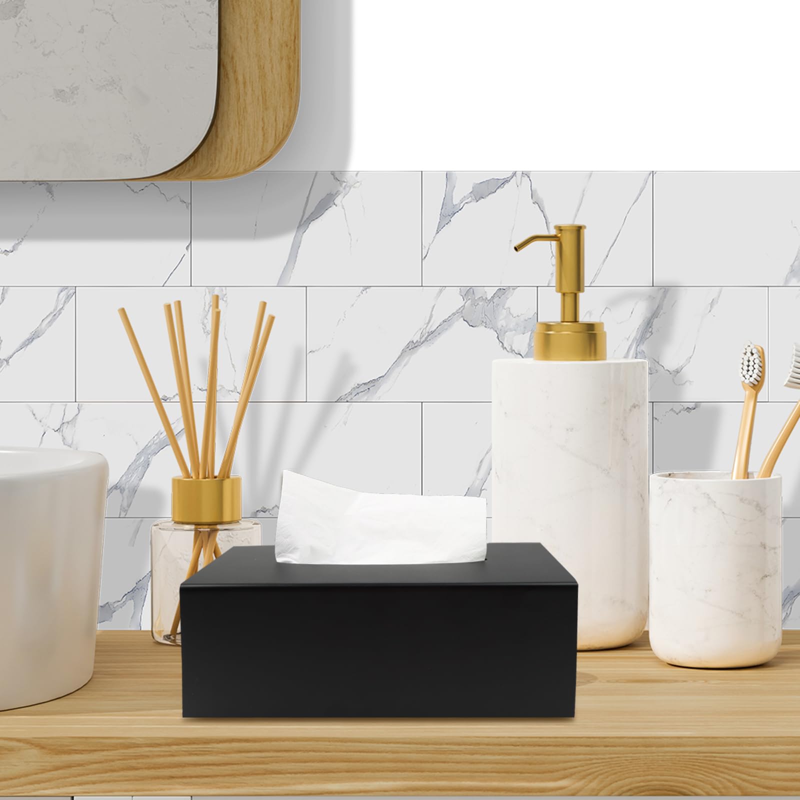 Porta Fazzoletti Rettangolare, Acrilico Carta del Tessuto Dispenser, Fondo Magnetico, 25 * 13 * 9cm Nero con Porta Scorrevole per Casa, Ufficio, Hotel