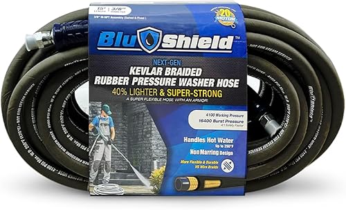 BluShield Manguera de goma trenzada de aramida, 4100 psi, mango de agua caliente de 250 F, resistente, 35% más ligera, flexible (38 pulgadas x 15