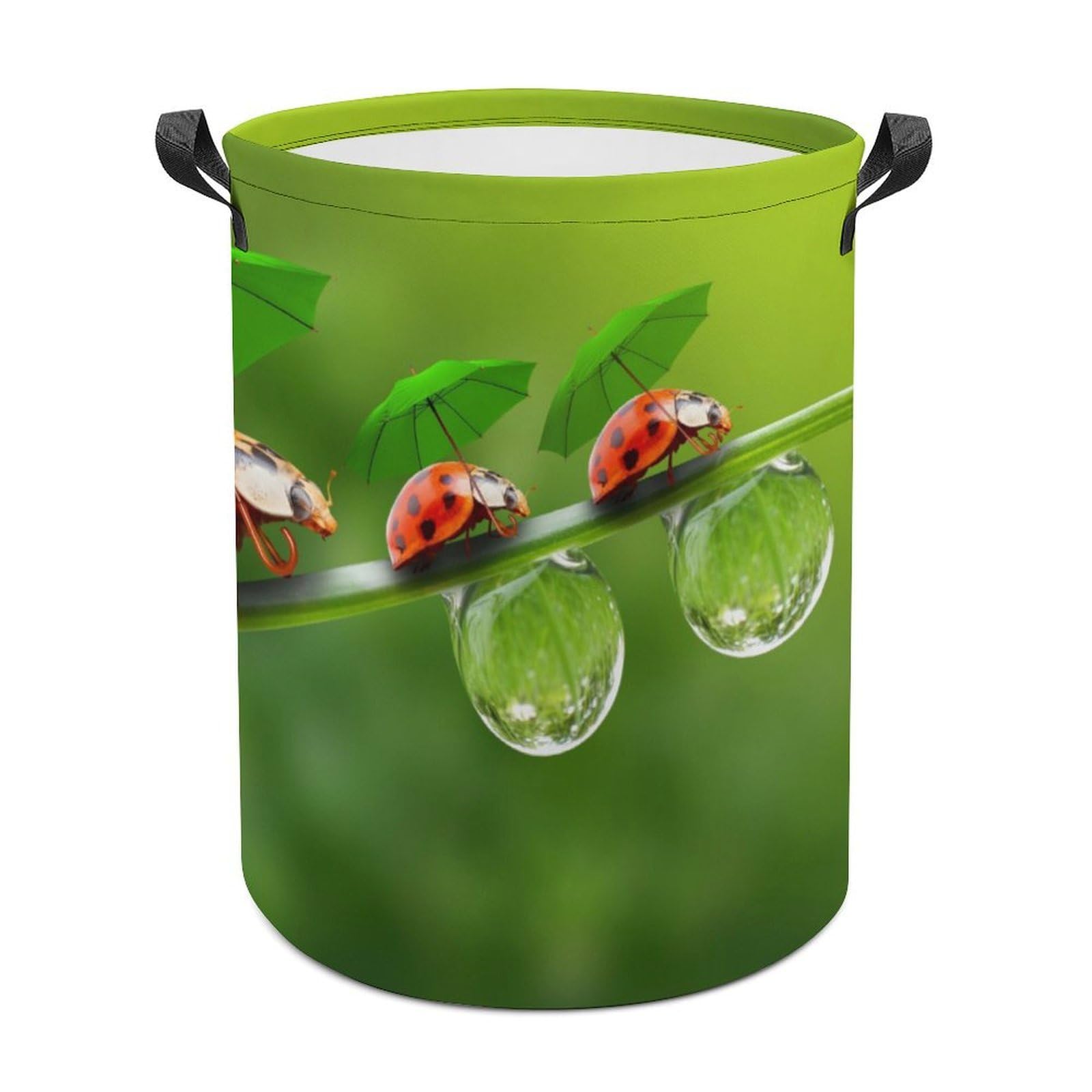 Wlntrophic Laundry Hamper, Ladybug Ladybird Green Landscape Laundry Basket, Washing Basket with Handle