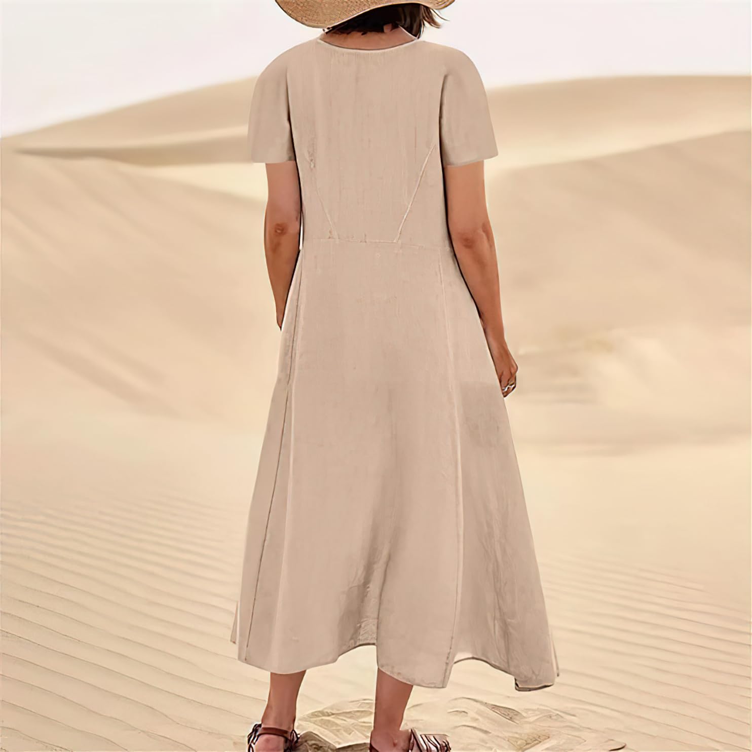 Vestido de Mujer sin Mangas Vestido de Algodón Y Lino Casual Vestido Largo con Bolsillo Vestido de Chaleco sin Mangas, WFFUO, Vino tinto, XXL