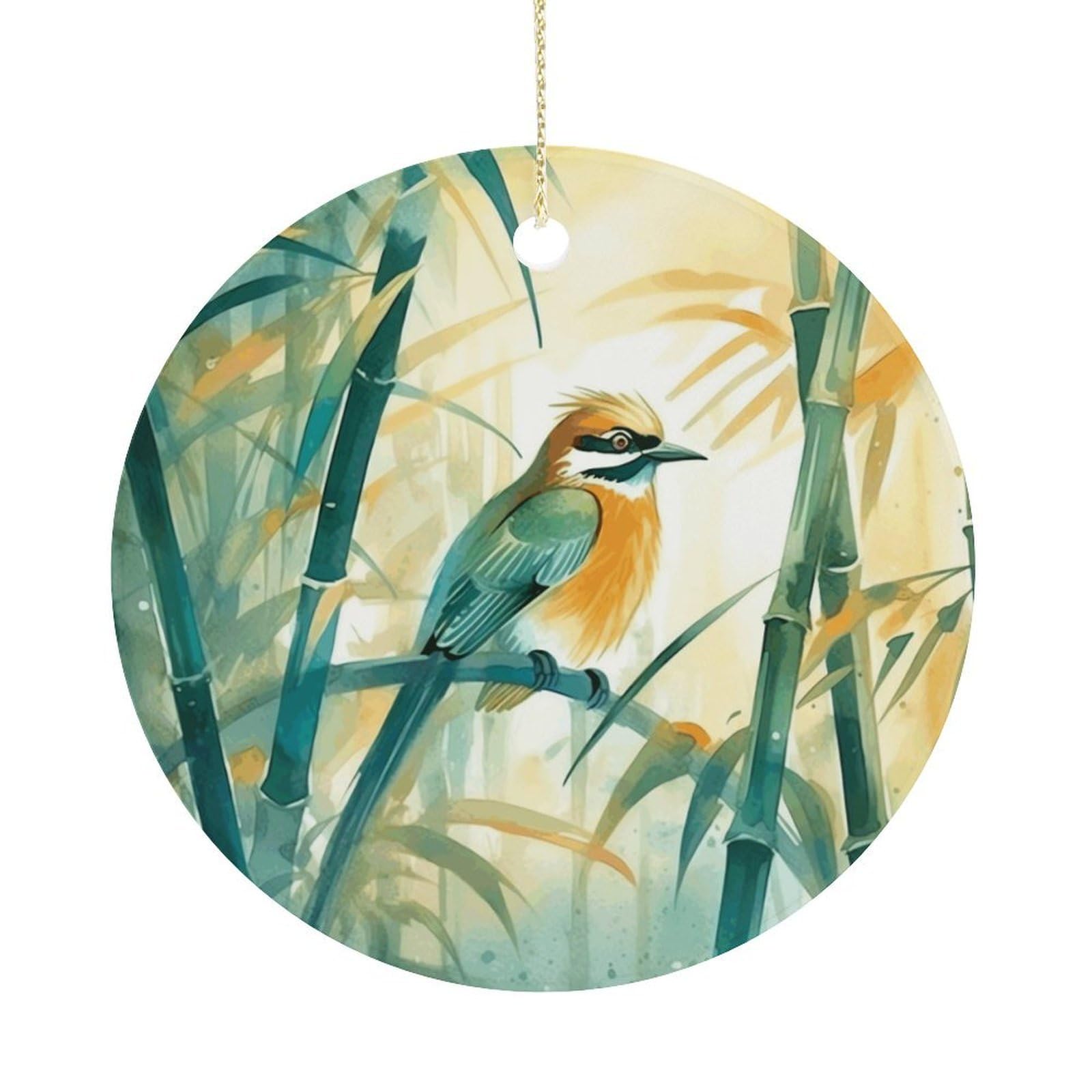 Birds and Tree Christmas Ornaments Colorful Round Ceramic Ornament Christmas Hanging Decor Christmas Tree Decorations Xmas Keepsake for Women Men Xmas Holiday Party