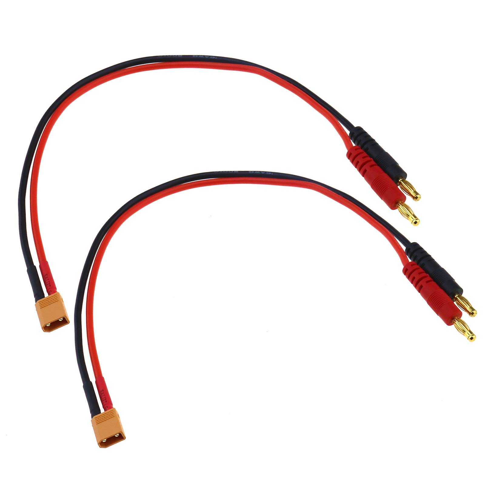 Sing F Ltd Men's 2Pcs Xt30 16Awg To 4Mm Banana Plug Connector Battery Charge Cable Lead For Rc Chargers