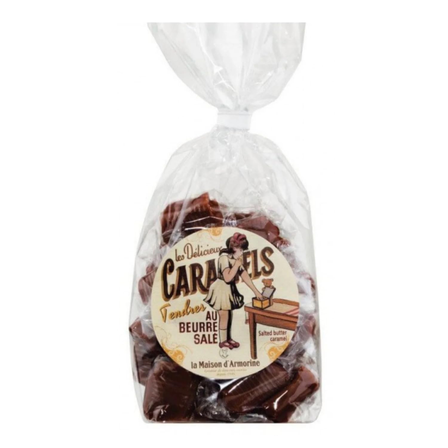 La Maison d'Armorine® | Bonbon Beurre Salé Enveloppé Simple | Sac Bonbon Beurre et Caramel Salé - 200 Gr