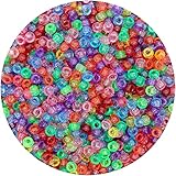 GMMA 1000 Pcs 6x9mm Transparent Glitter Beads Multi-Colored Plastic Craft Perforated Beads Bulk Rainbow Hair Beads, DIY Bracelet Necklace Jewelry Making Supplies (Transparent Glitter)