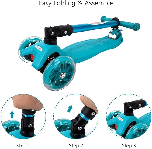 Miniatura 7 de ChromeWheels Patinetes para niños, scooter plegable de lujo, 4 alturas ajustables, 132 libras, límite de peso de 3 ruedas, ruedas de luz LED