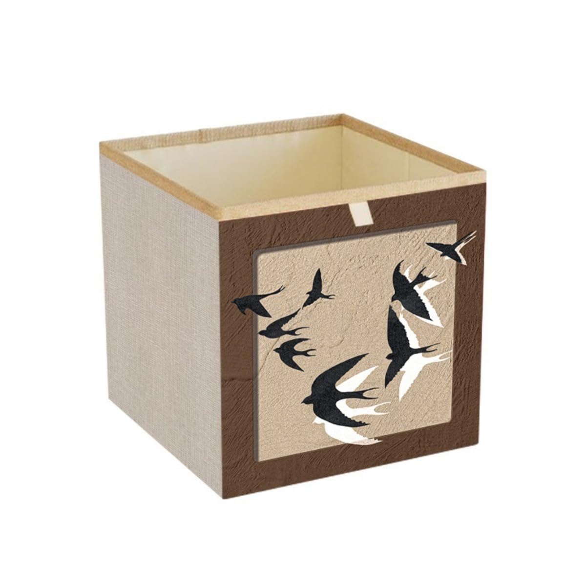 Surwin Collapsible Storage Boxes, Vintage-style Prints Oxford Fabric Storage Cube Unit, Organiser Basket Bin Drawers Containers for Closet Shelf Home Utility Room (Swallow,13x15x13in)