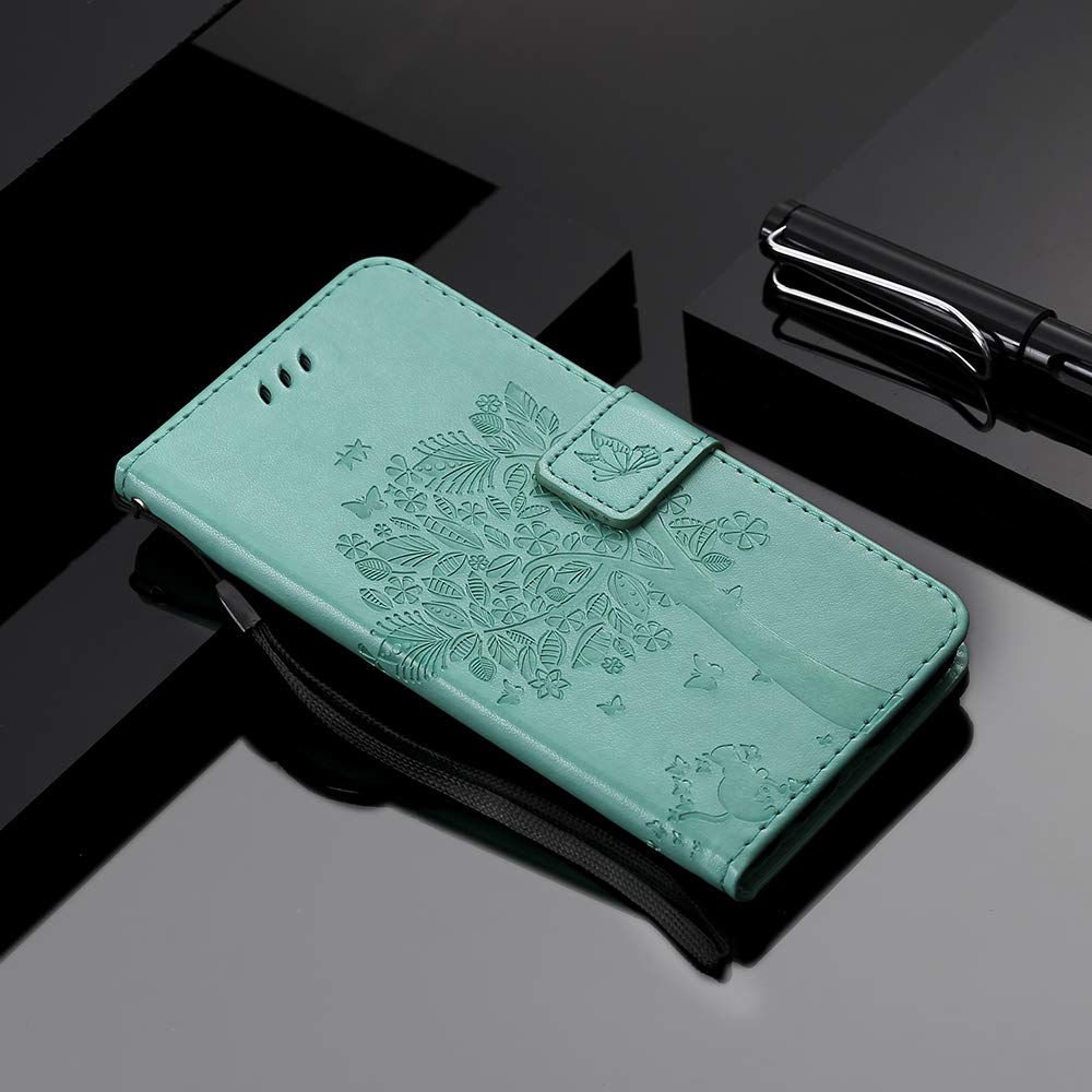 Topme Skórzane etui do Samsung Galaxy M33 5G (16.8 cm) [etui na telefon w stylu kota i drzewa] - zielone