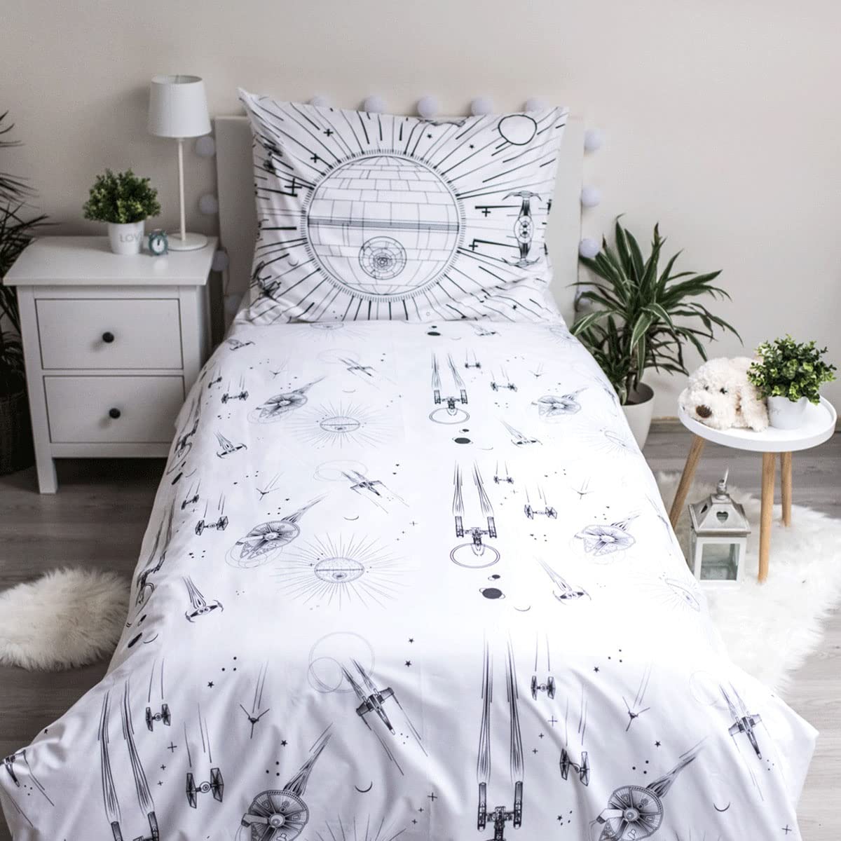 Jerry Fabrics Star Wars - Edredón de Naves espaciales Que Brillan en la Oscuridad, 140 x 200 cm, Funda de Almohada de 70 x 90 cm, con Cremallera, para niños y Adultos