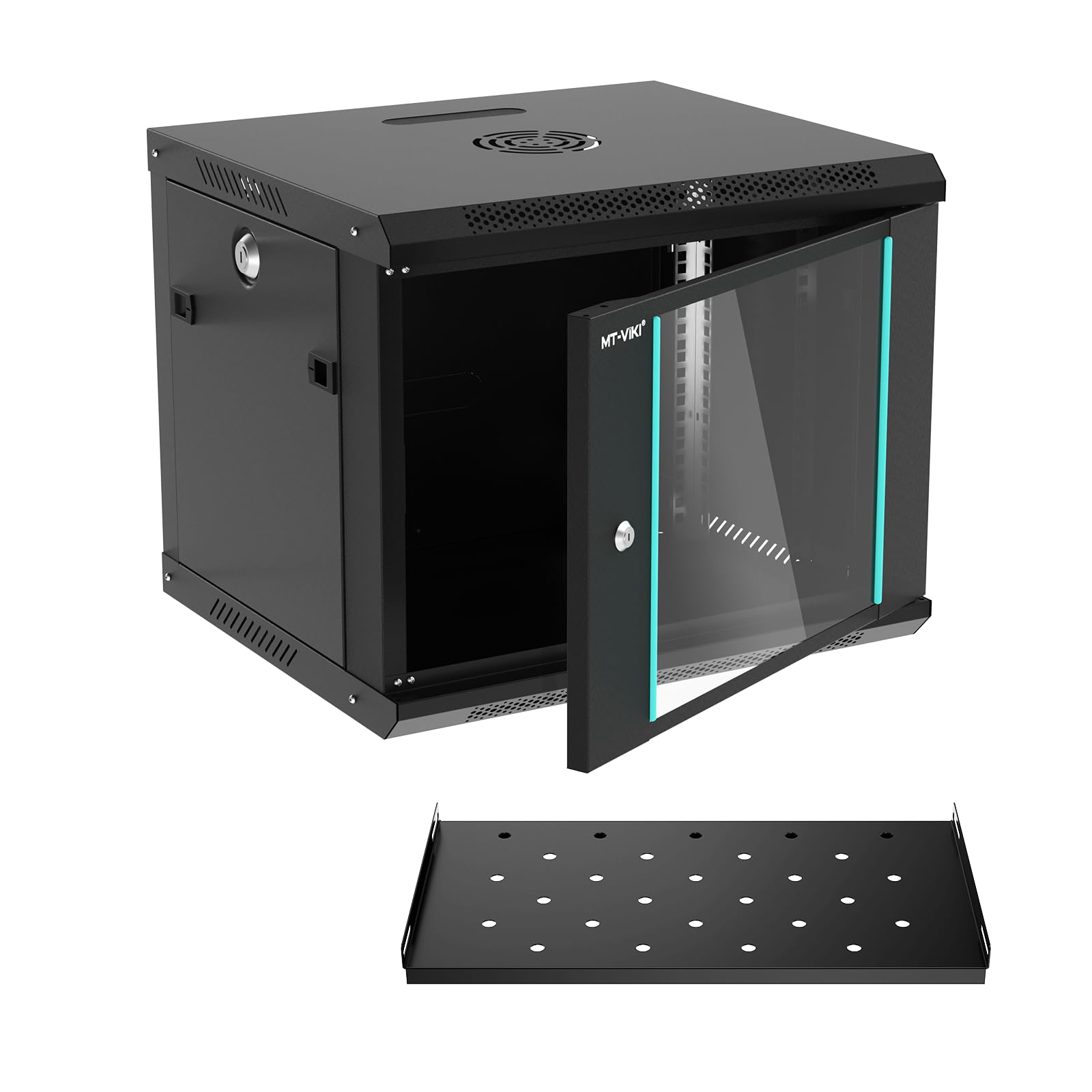 MT-VIKI Armadio di rete per server 9U con montaggio a parete, 0,8 mm di spessore, 450 mm di profondità, per apparecchiature IT da 19", incluso 1 ripiano per rack