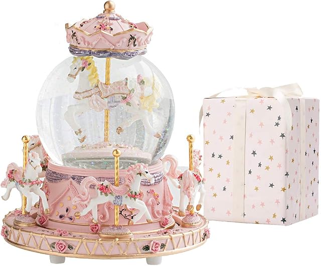 LOVE FOR YOU Gift Wrapped Carousel Horses Music Box Color Changing LED Lights Musical Snow Globe Unicorn for Women Kids Girls Mom Daughter granddaughter Mothers Day Birthday Gifts You are My Sunshine