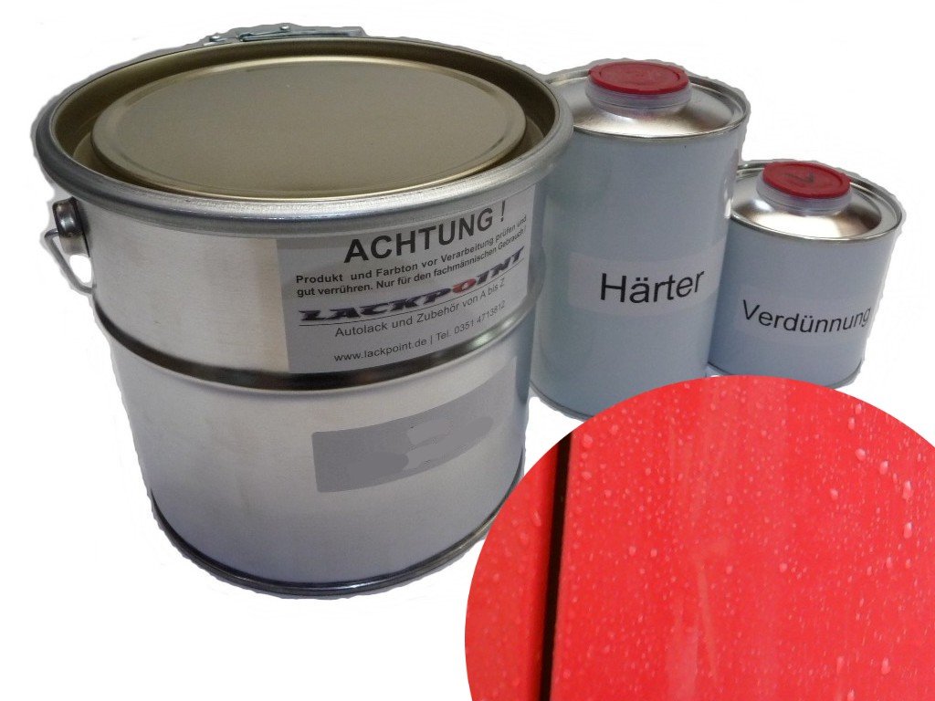 Lackpoint 1 Liter Set 2K Autolack RAL 3000 Feuerrot kein Klarlack Feuerwehr Rot