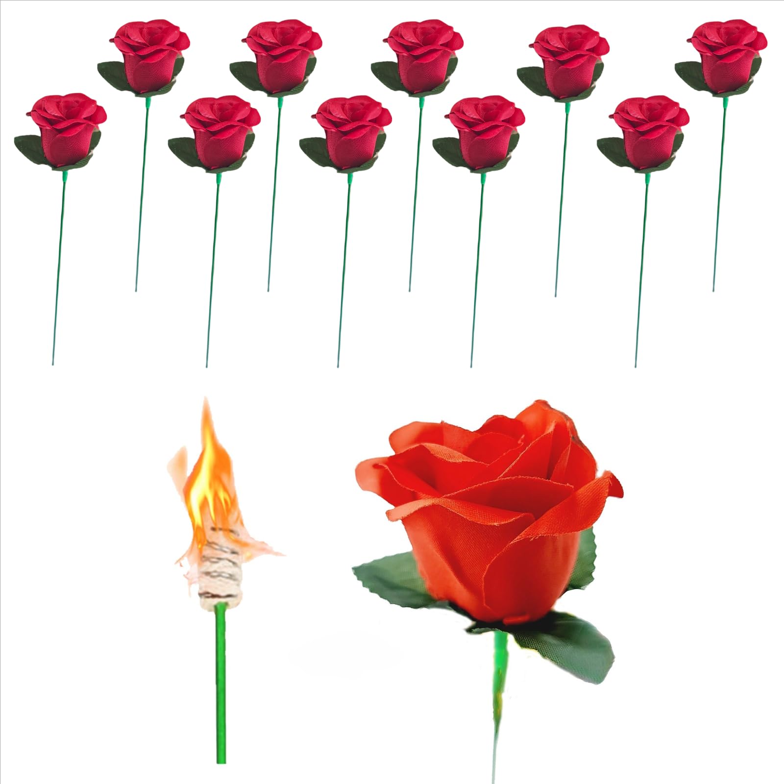 sumrica MagicTorch to Rose (10PCS) Fire to Flower Magic Trick for Wedding Proposals, Fire Magic Stage & Street Performances - Valentine's Day Romantic Gift,Adult Perfect for Halloween & Christmas