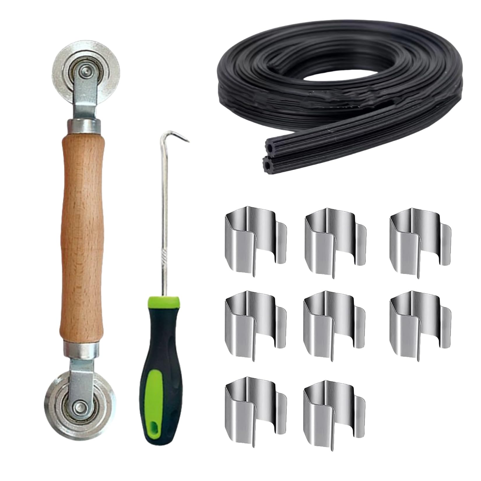 Screen Repair Kit,Screen Roller Tool,Window Screen Door Repair Kit,1 Steel Roller with Bear+8pcs Screen Clips+1 Screen Spline (32 ft)+Removal Hook for Replacing & Installing Door Window Mesh
