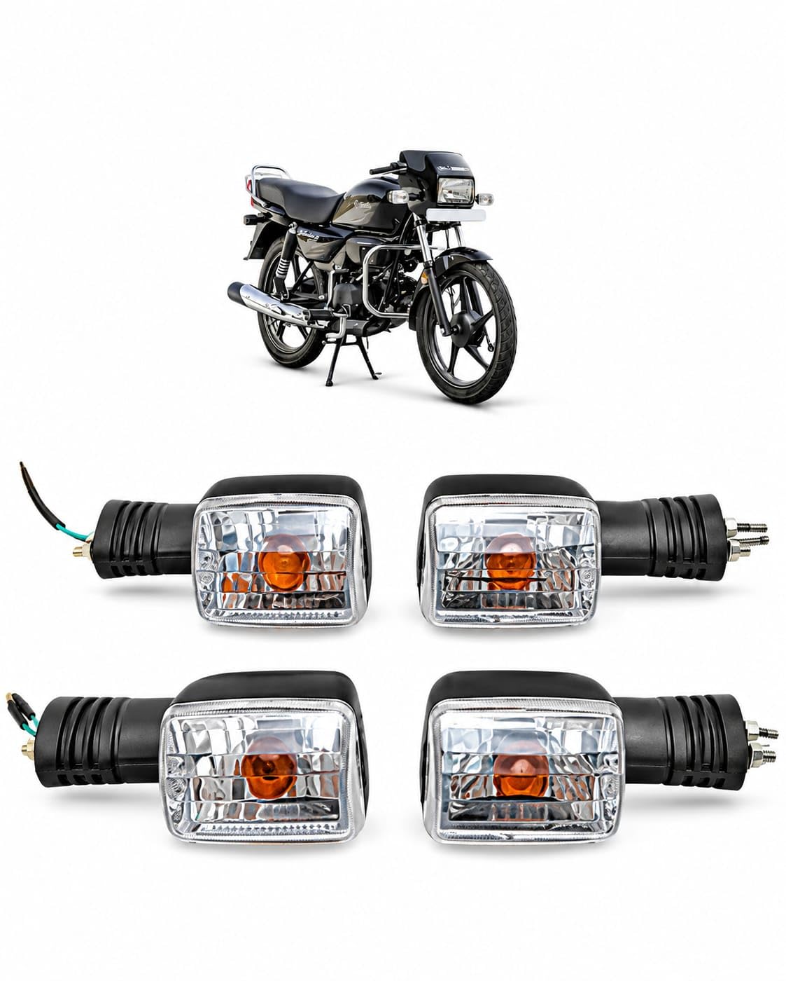 Motorcycle Indicator Light Set for Splendor Pro | White Glass Amber Turn Signal Blinkers | Black ABS Body with Copper Wire | Front & Rear Indicator Lamps | Pack of 4-image-41