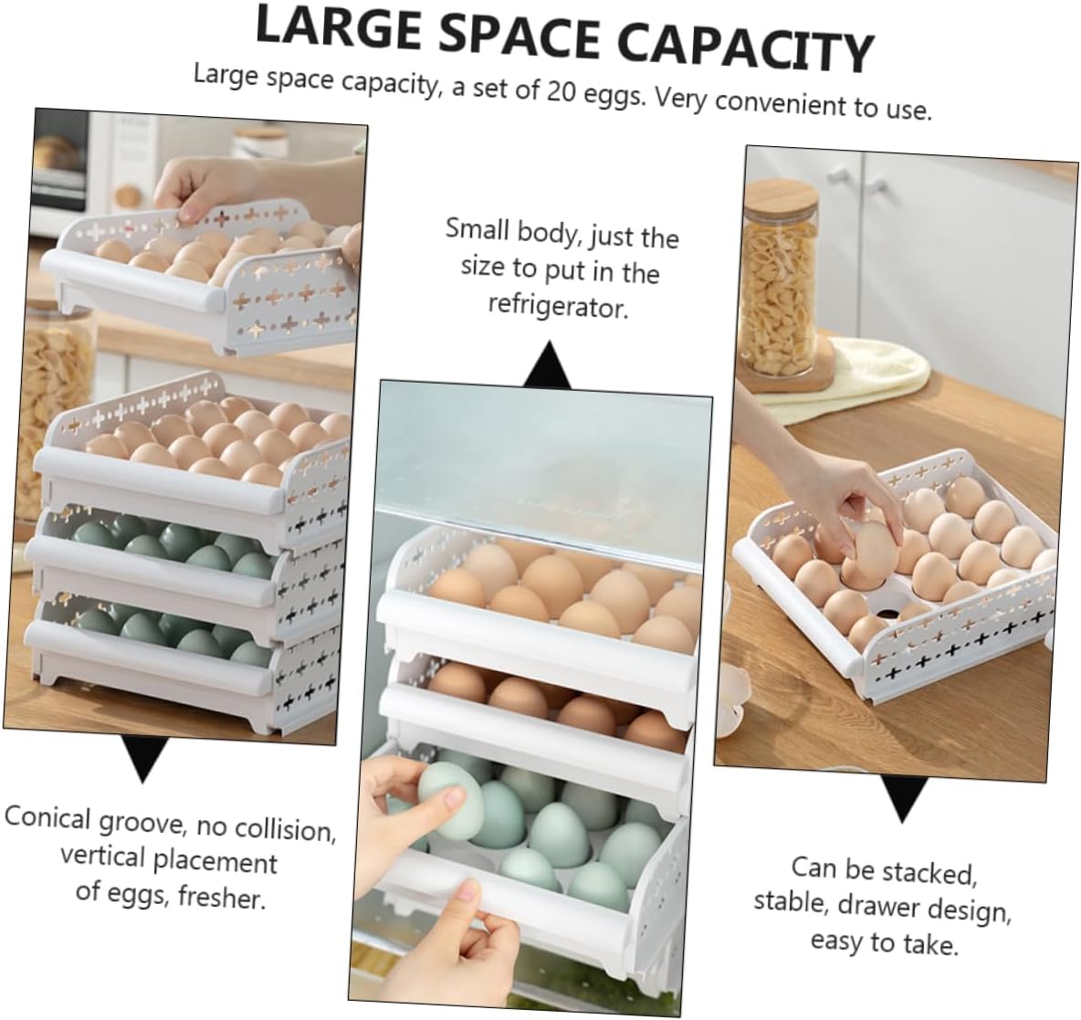 2pcs Egg Storage Organizer Case Drawer-type Egg Crisper for Refrigerator Holds for Kitchen Cabinets Freezer and Pantry Durable Plastic
