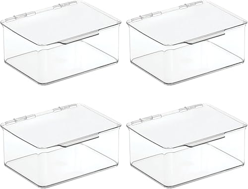 Miniatura 9 de mDesign Caja organizadora de almacenamiento apilable de plástico para baño con tapa con bisagras para armario, estante, armario o tocador, sostiene