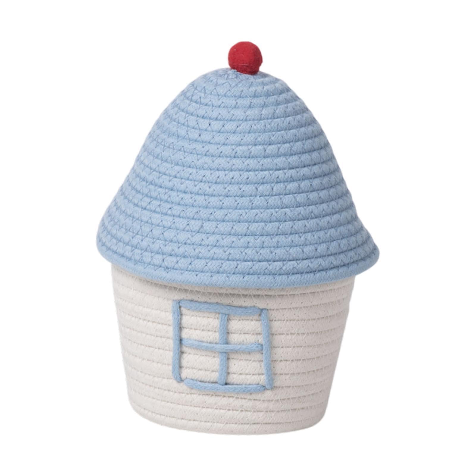Panier de rangement tissé bleu et blanc pour organiser la chambre