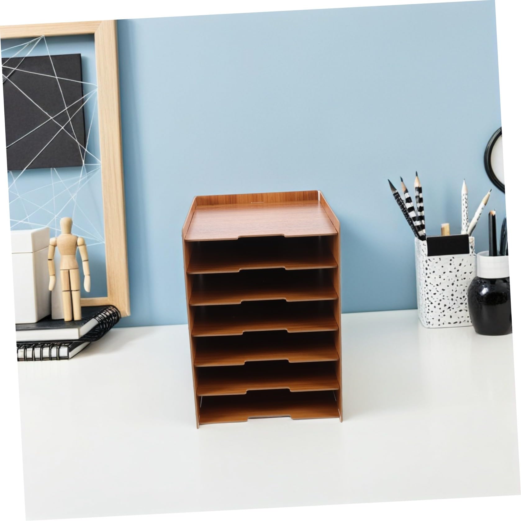 PLAFOPE Organizzatore da Scrivania in Legno con 7 Livelli, Struttura Rinforzata e Design Naturale per Ottimizzare la Visibilità dei Documenti su Tavoli e Scrivanie