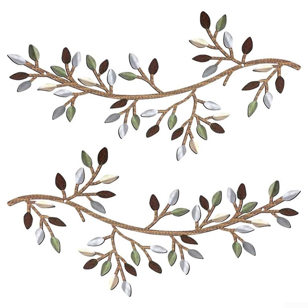 Decoración de pared de hoja de árbol de metal, arte de pared, hoja de vid, rama de olivo, decoración colgante de hierro 30 x 16 cm, para interiores y exteriores, dormitorio, sala de estar, cafetería