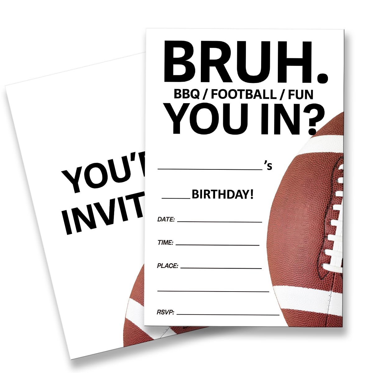 QZJ Football Birthday Invitation Supplies with Envelopes Set of 20 Bruh Birthday Party Invitation Fill in Blank, Double Sided