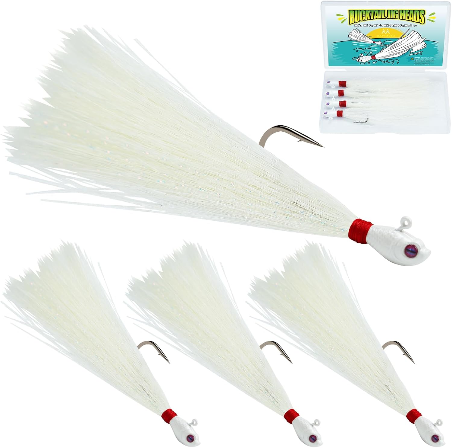 4Pcs Bucktail Jig Lure Hair Jig Saltwater Freshwater Lures Surf Fishing Bass Flounder Striper Bluefish Halibut Redfish 1/4oz,3/8oz,1/2oz, 1oz, 2oz
