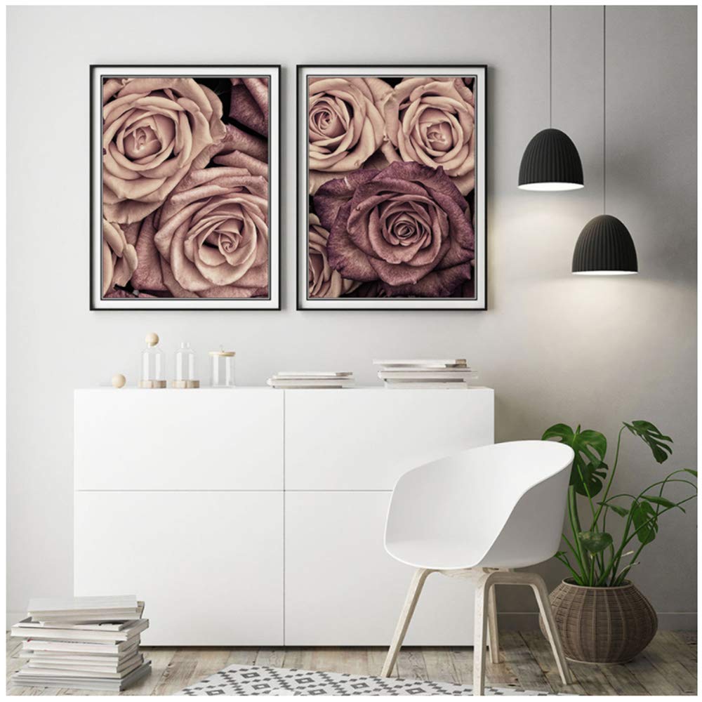 Arte de la Pared Cartel de la Vendimia Pintura de la Flor Carteles de la Lona Impresiones nórdicas Imagen Decorativa Decoración Moderna del Dormitorio del hogar-50x70cm con Marco