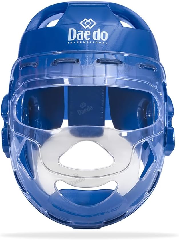 DAEDO Taekwondo Head Guard with Transparent Facemask, WT Recognized, Molded Foam, Hard Plastic Mask, for Training and Competition, Red and Blue Variations