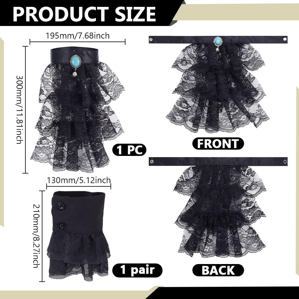 AHANDMAKER Victorian Lace Collar Vintage Jabot and Cuffs, Detachable Neck Ruff Collar Sleeve - Image 2