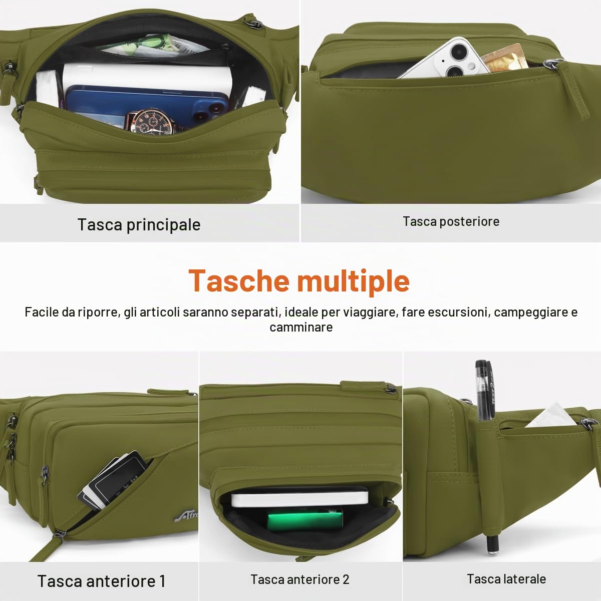 REETEE Marsupio Uomo Donna Impermeabile Marsupio Sportivo con Portaborraccia, Marsupio Trekking per Corsa, Campeggio, Viaggio, Escursionismo e Outdoor Sportivo (verde)