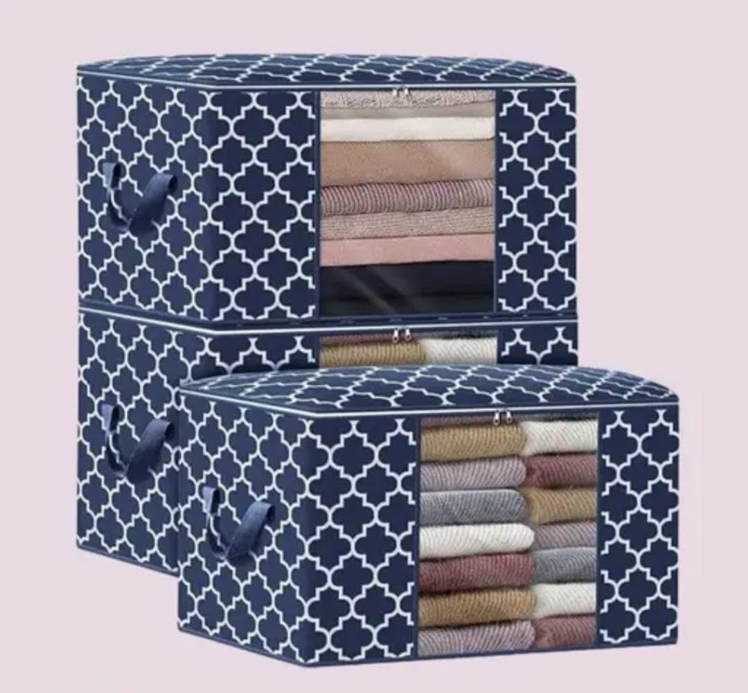 100L Storage Bag for Clothes & Blankets | Foldable Organizer for Bedding & Quilts | Clear Window, Strong Handles & Durable Zippers (Blue) (Pack of 5)-image-48