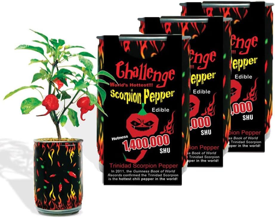 Extra Hot Red Trinidad Scorpion Chili Pepper Growing Kit by Magic Plant - 3 Kits - Home Grown Caribbean Heat, DIY All-in-One Heirloom, 1.2M - 1.5M SHU, Indoor or Outdoor Gardeners or Gift