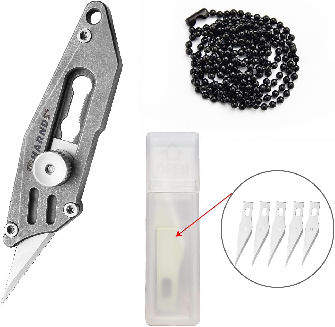 Harnds Pea Sharp Utility Knife Retractable Exacto Knife with Titanium Alloy TC4 and 5 Pcs SK5 Steel Blades, Craft Hobby Knife for Cartons, Art, Craft Making (Stonewash) image 3