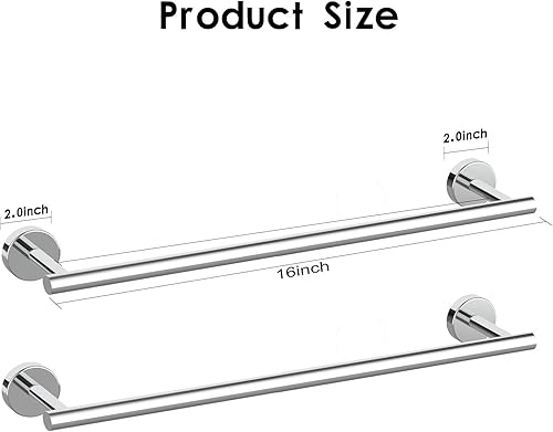 Miniatura 4 de Newfun Toallero de baño cromado pulido de 16 pulgadas, 2 toalleros para baño SUS304 grueso de acero inoxidable
