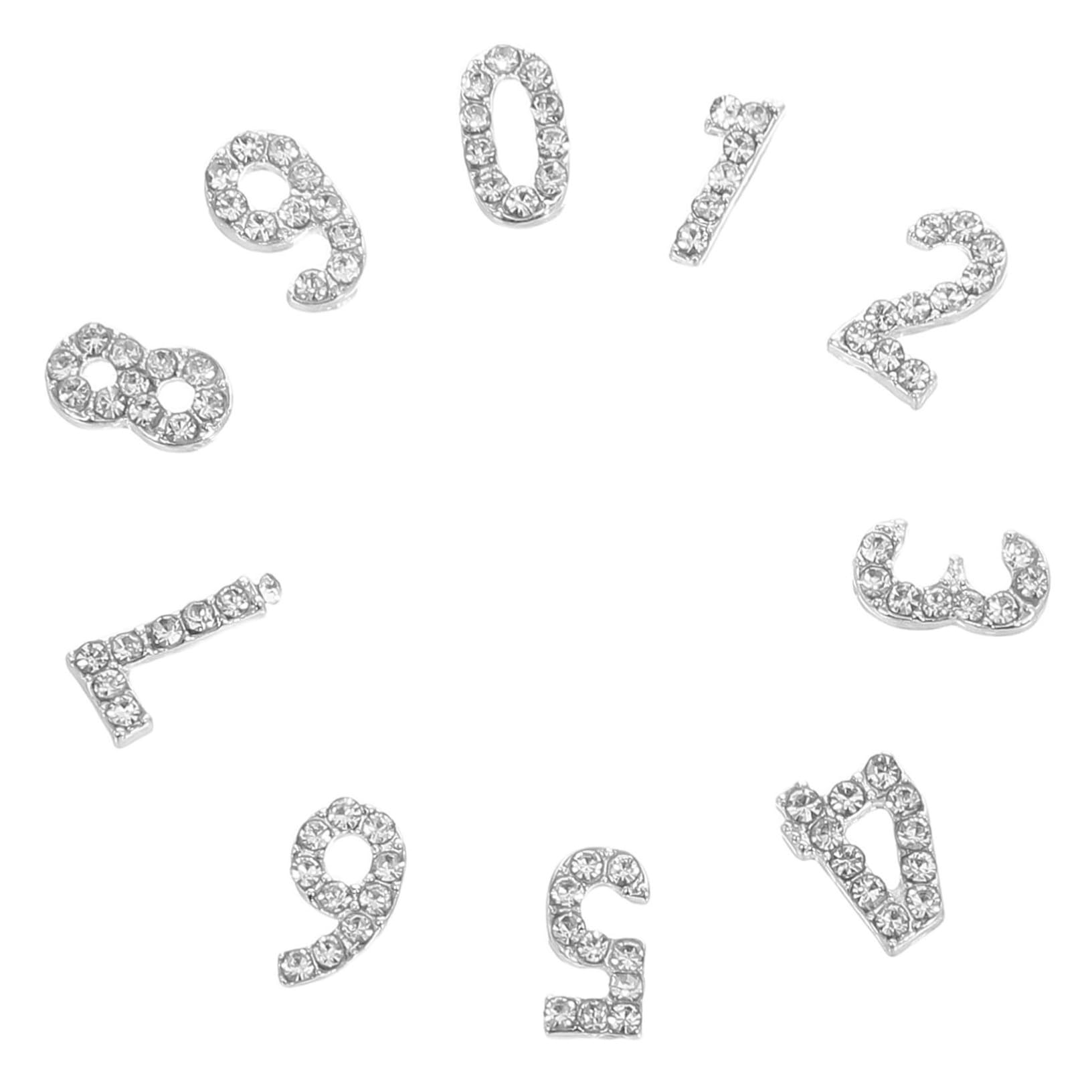 PLAFOPE 100 Pezzi Charm numerici per unghie con cristalli flatback decorazioni manicure con numeri arabi brillanti per nail art creativa e accessori decorativi per ragazze