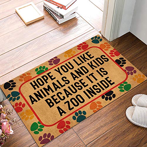 Joelmat - Zerbino antiscivolo in gomma per porta d'ingresso, bagno, giardino, cucina, camera da letto, 60 x 40 cm, Hope You Like Animals And Kids Because It Is A Zoo Inside, 23.6"x 15.7"
