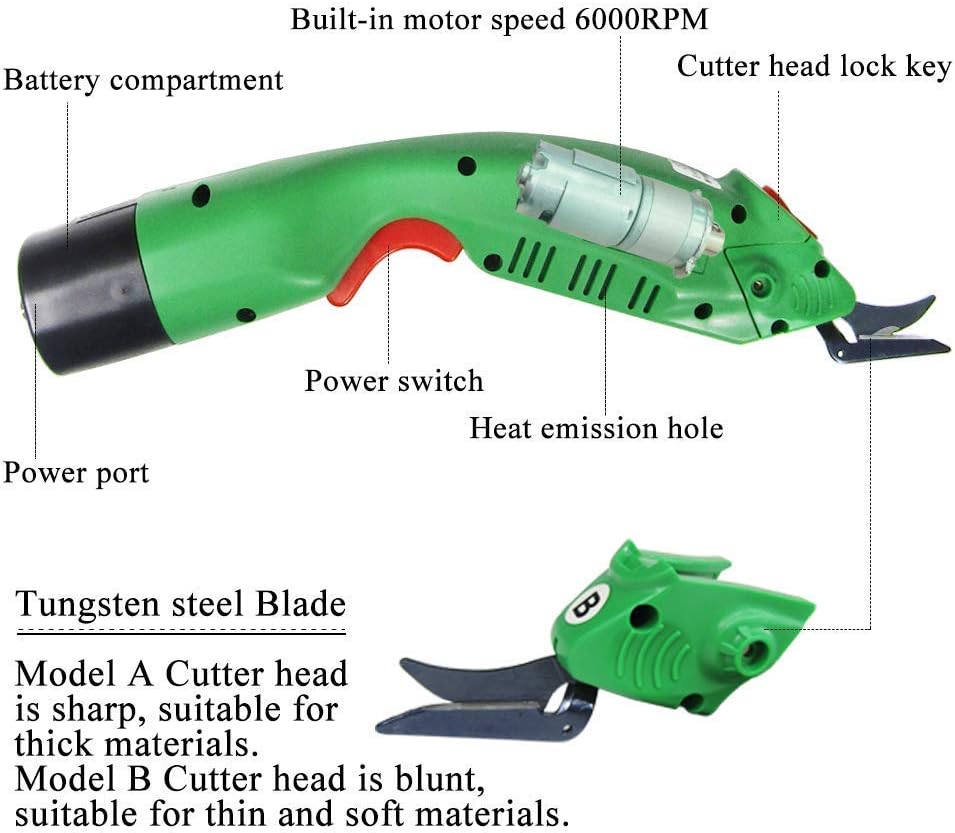 MXBAOHENG WBT-2 Electric Scissors Cordless Scissor for Cutting Fabric with 2 Blunt Blade & 1 Sharp Blade
