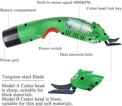 Vista 3 de MXBAOHENG WBT-2 Tijeras eléctricas inalámbricas para cortar tela/alfombra/esponja/cartón Tijera de fibra de vidrio con 2 cuchillas 5000mAh batería
