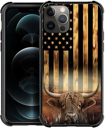DJSOK Funda compatible con iPhone 11, funda clásica de grano de madera con bandera estadounidense de vaca para iPhone 11, fundas para hombres y