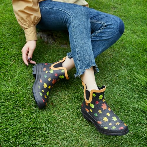 Image of SWIFTFROG Rain Boots for Women - Waterproof Ankle Garden Shoes Anti-Slipping Floral Printed Rainboots for Ladies Stylish Light Ankle Rain Shoes, Women's Rain Footwear